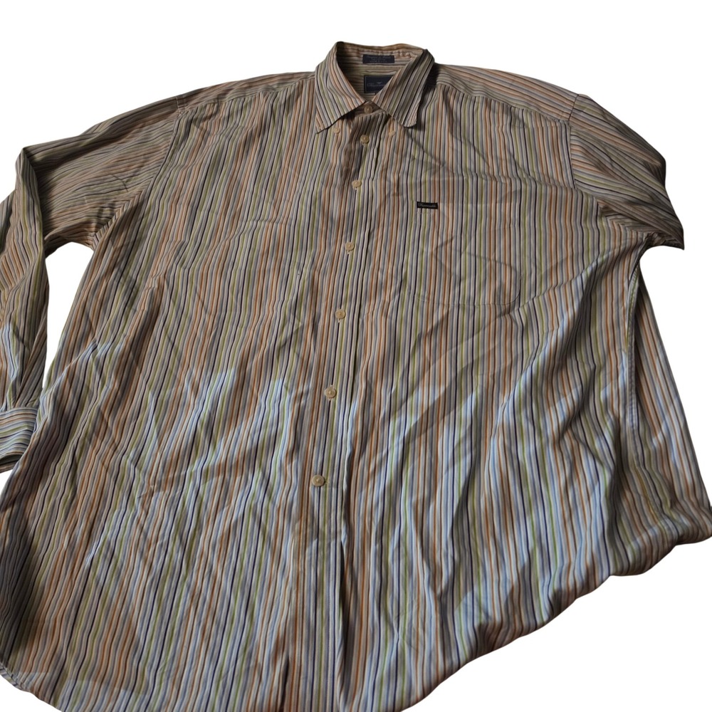 Faconnable Mens XXLT Button Down Shirt Striped Cotton Made in USA Blue Green